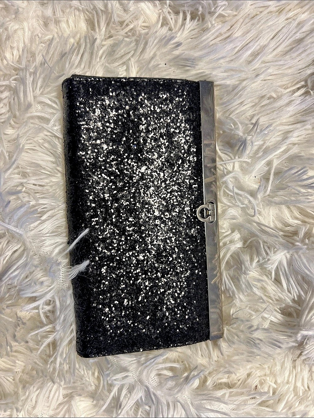 Sequin Frame Clutch in Black & Silver